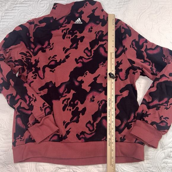 ADIDAS Sweatshirt Women’s Size L Pink Maroon Camo AOP Mock Neck Casual Sporty - Picture 5 of 14